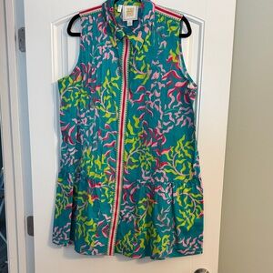 Vibrant Sleeveless Dress with Pink and Yellow Accents